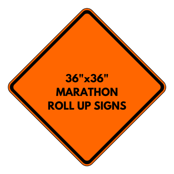 roll up marathon sign 36"x36"a on white background