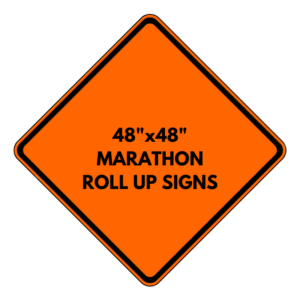Orange diamond traffic safety sign that for the 48x48 Marathon Roll Up Signs