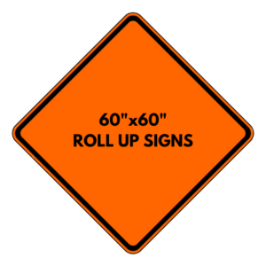 60 by 60 roll up sign from Eastern Metal on a white background.