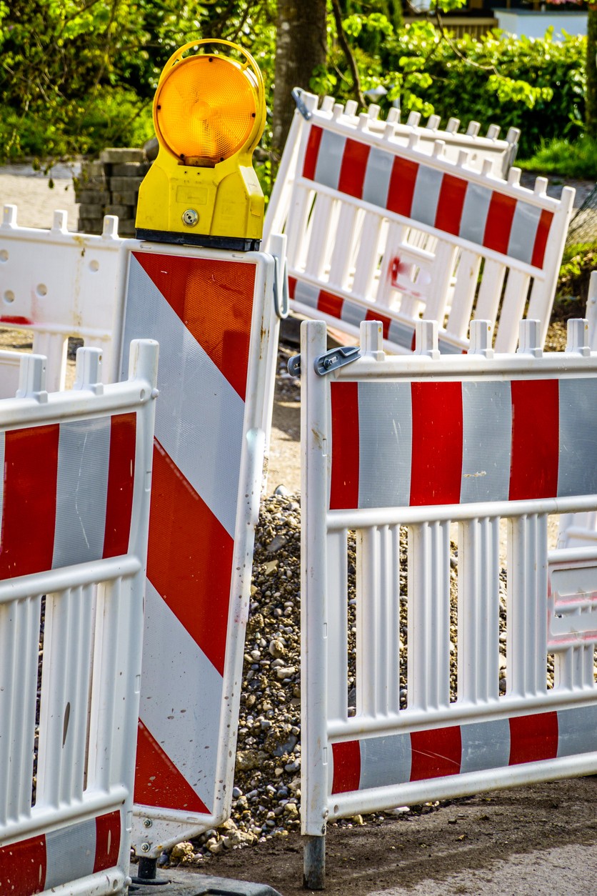 A scene of a type of construction barricade at a construction site.