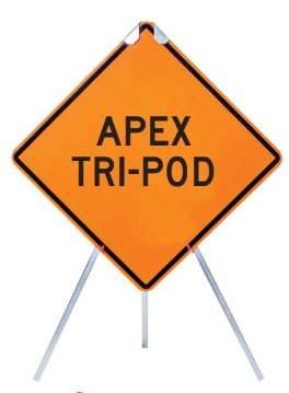 Full apex tripod stand with a sign