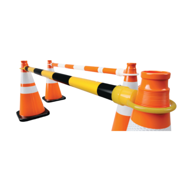 Cone bars attached to the cones for pedestrian and work zone safety