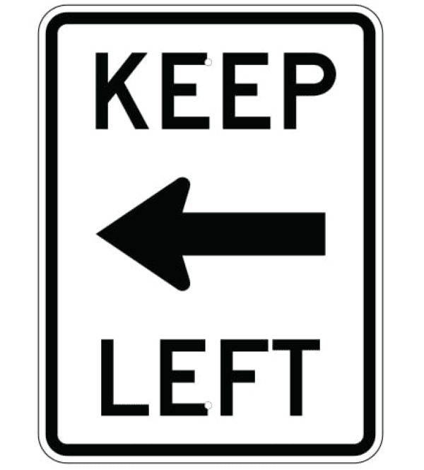 Keep Left black and white traffic sign