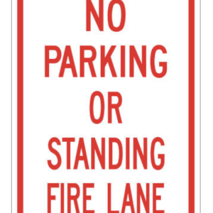 No parking in fire lane red and white sign