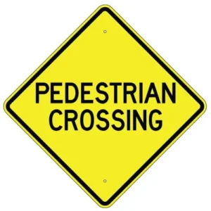 Yellow and black product image for pedestrian crossing sign