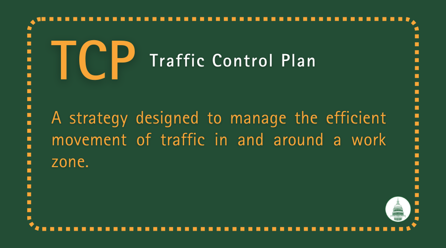 Green and orange infographic for NatCap to explain the definition of a traffic control plan